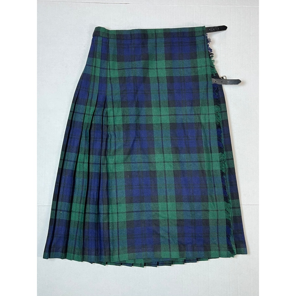 Jedburgh Kiltmakers‎ Tartan Pleated Skirt Green Watch Plaid Wool Blend Sz 14 VTG
